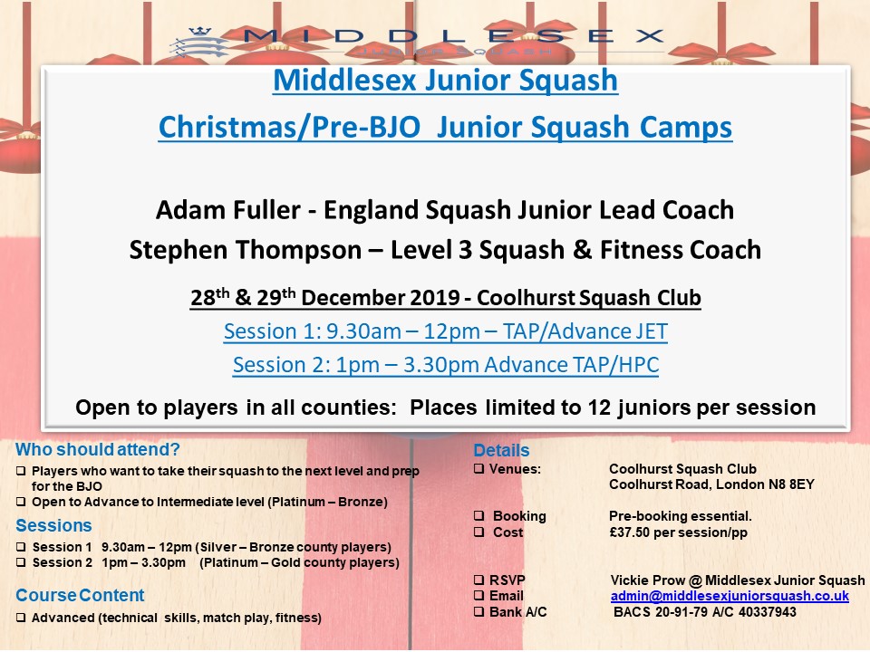 Christmas/Pre-BJO Junior Squash Camps